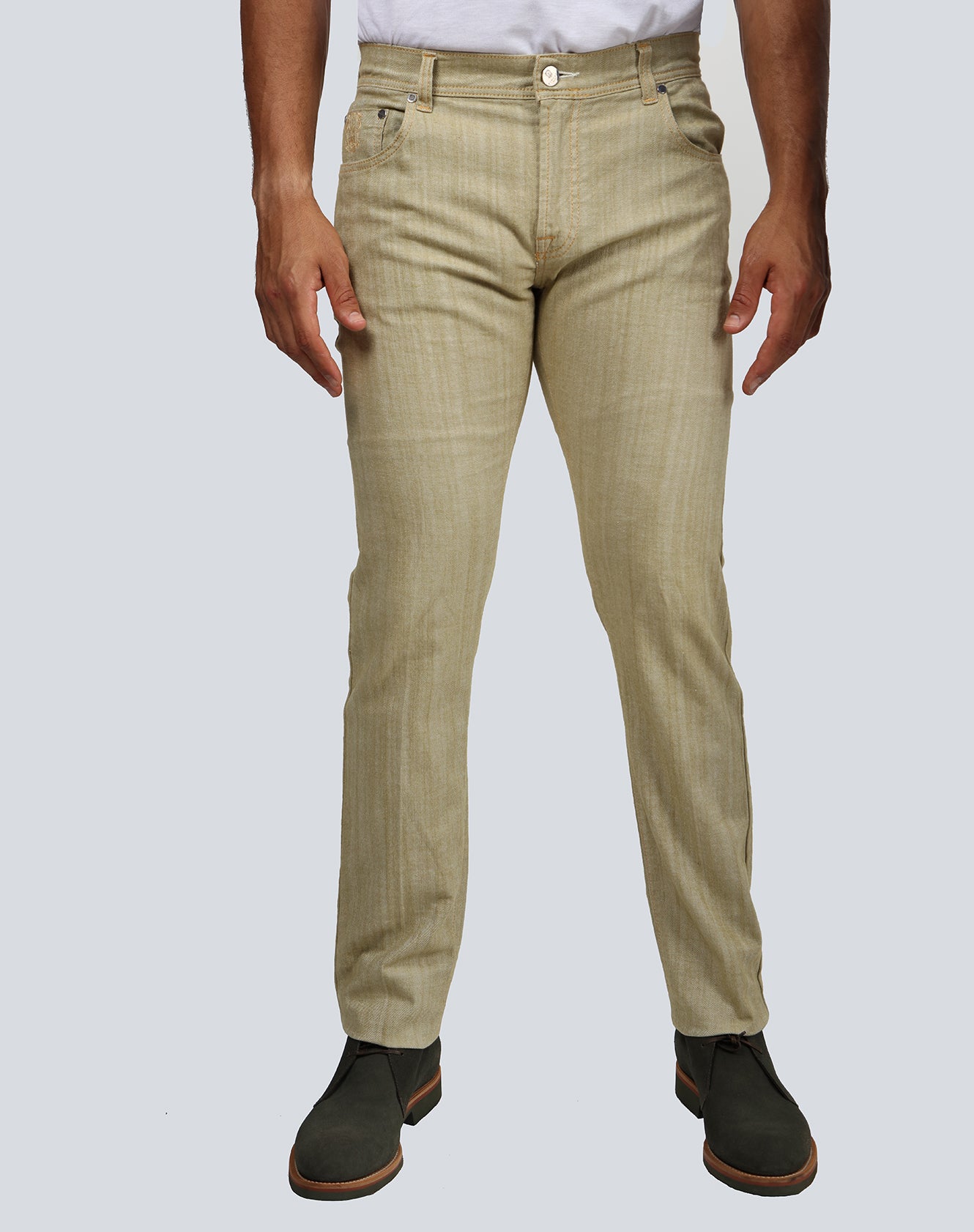 Beige Textured Selvedge Denim Pants