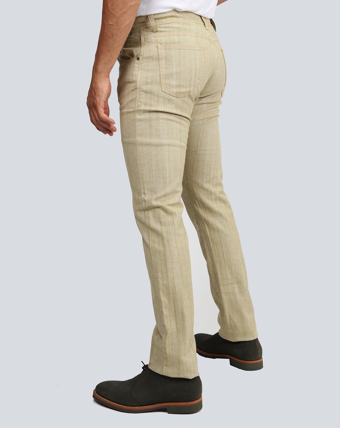 Beige Textured Selvedge Denim Pants