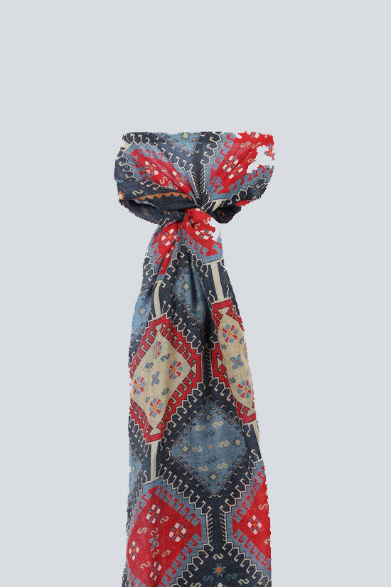Bright Red and Light Blue Summer Cashmere Scarf