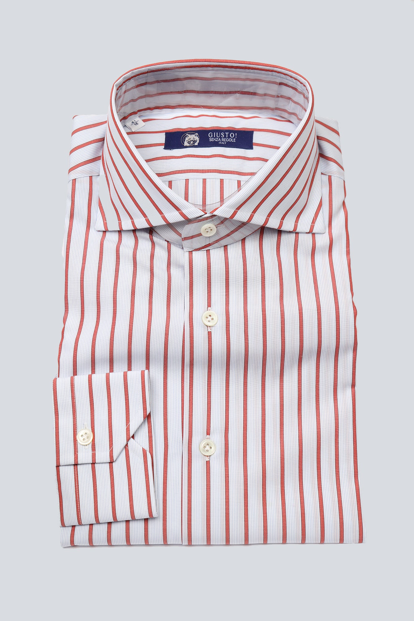 Off White and Indian Red Thousand Stripe Shirt